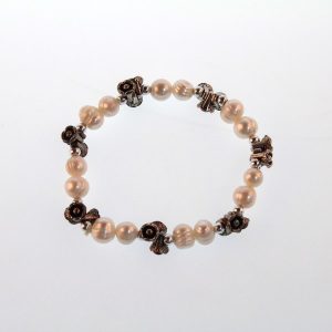 ELEGENT Shell Faux Pearl Stretchable Bead Charm Bracelet