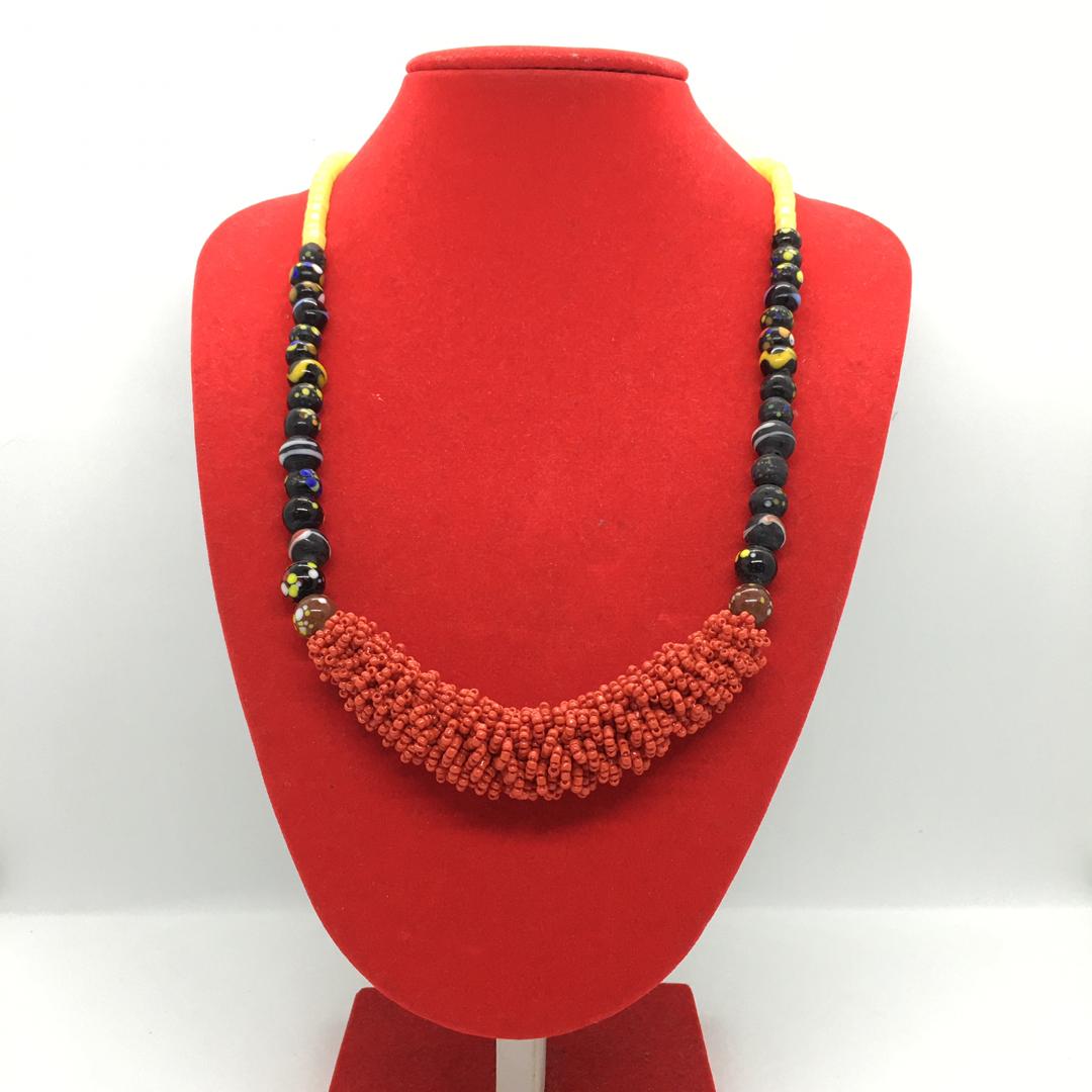 Long Red Kabo Necklace with ceramic Beads