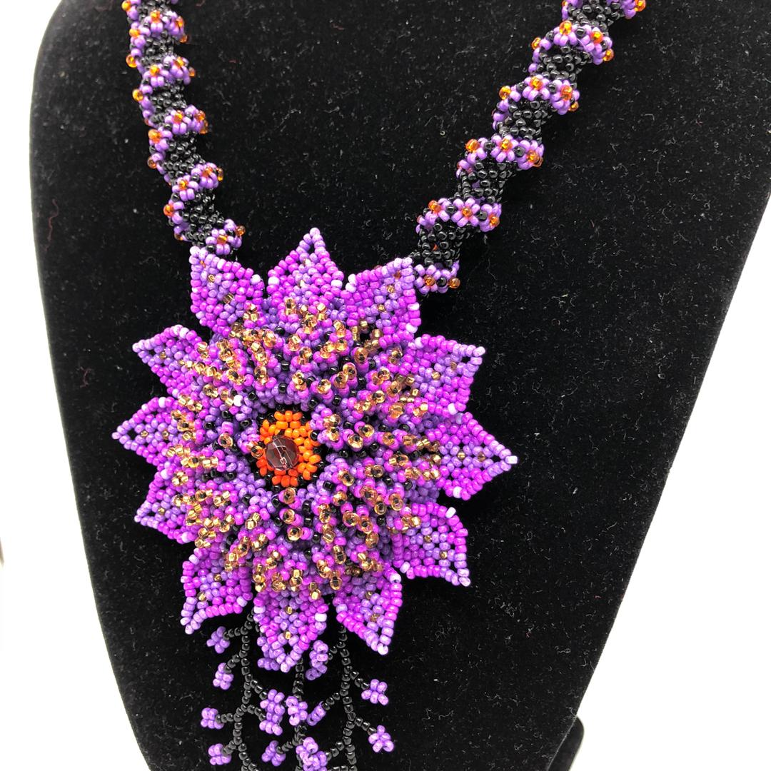 Flower Beads Necklace (Purple)