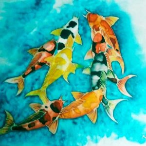 Japanese Koi Fish Silk Painting