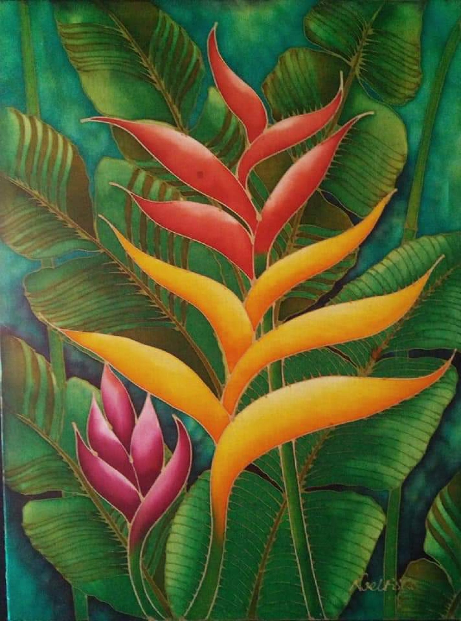 Heliconia Flower - Batik Painting - Sarawak Craft Council