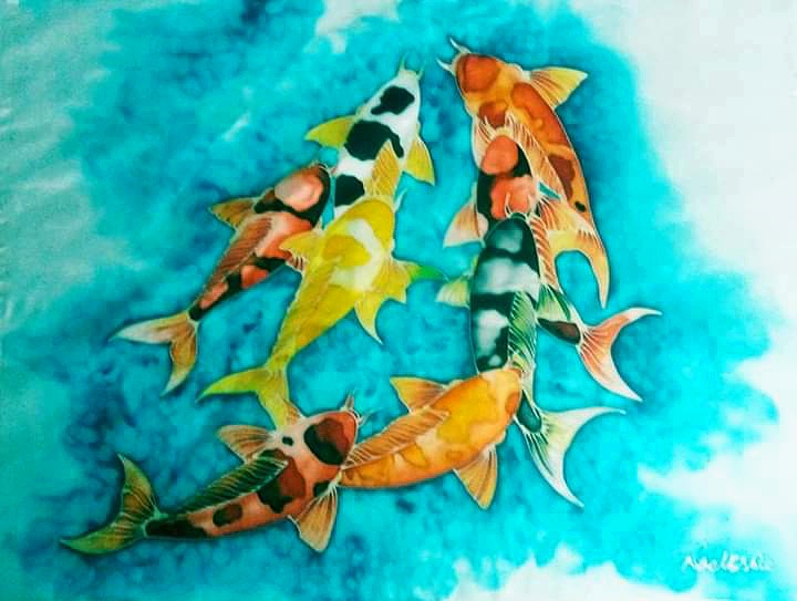 Japanese Koi Fish Silk Painting