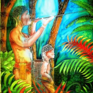 Penan Goes Hunting At The Jungle - Batik Painting