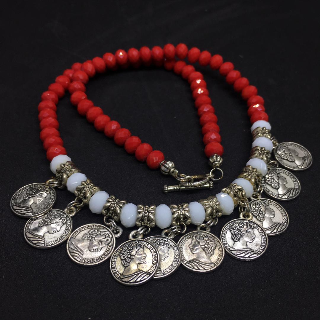Coins with Beads Necklace (Red)