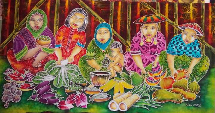 Betamu I ( Hawker Vegetables Market ) - Silk Painting
